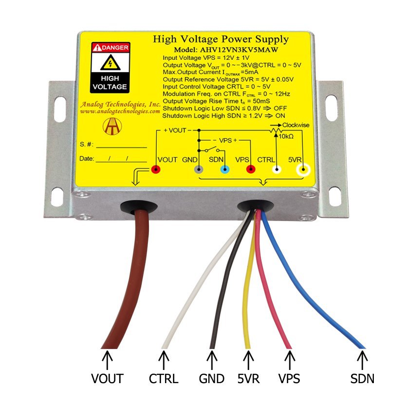 AHV12VN3KV5MAW &minus;3kV 5mA DC DC HV Power Supply (12V Input)