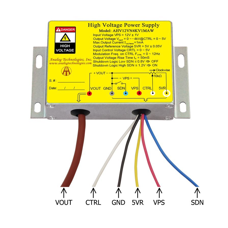 AHV12VN4KV1MAW &minus;4kV 1mA DC DC HV Power Supply (12V Input)