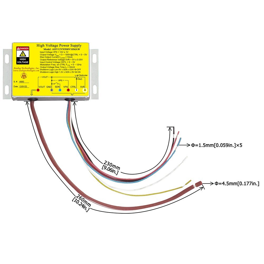 AHV12VN500V10MAW &minus;500V 10mA DC DC HV Power Supply (12V Input)