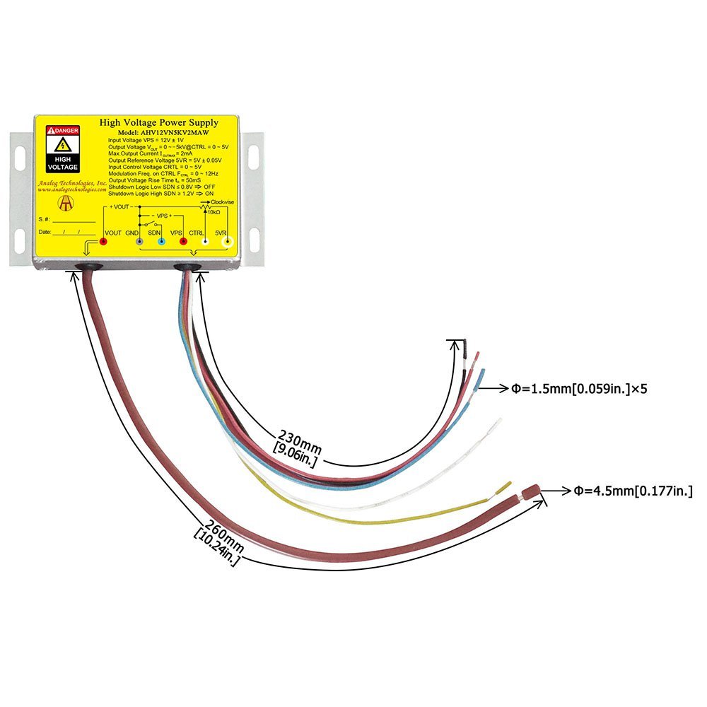 AHV12VN5KV2MAW &minus;5kV 2mA DC DC HV Power Supply (12V Input)