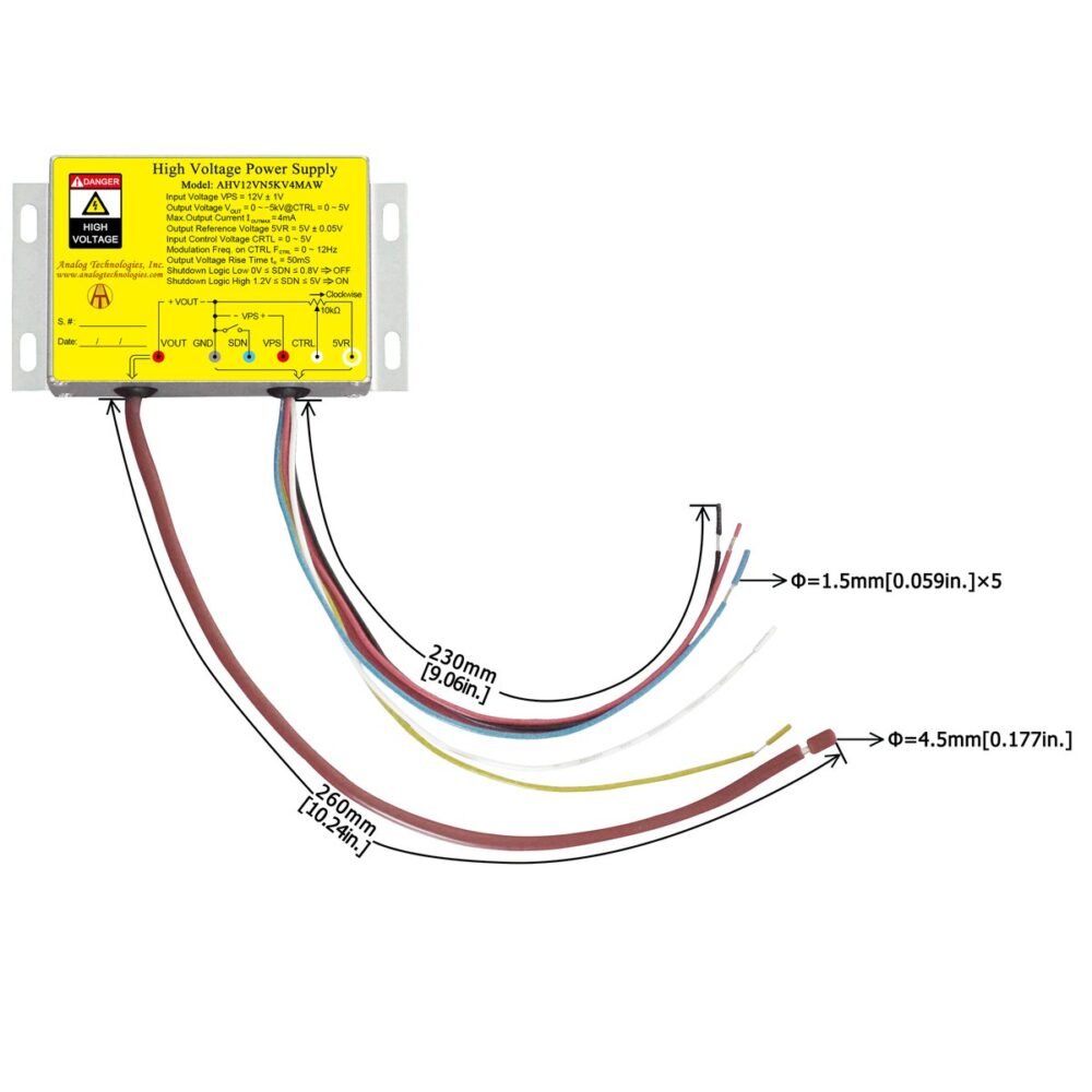 AHV12VN5KV4MAW &minus;5kV 4mA DC DC HV Power Supply (12V Input)