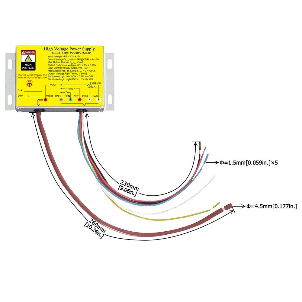 AHV12VN8KV1MAW &minus;8kV 1mA DC DC HV Power Supply (12V Input)