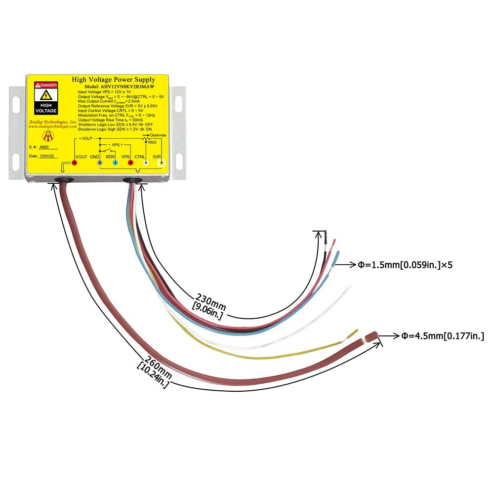 AHV12VN8KV2R5MAW &minus;8kV 2.5mA DC DC HV Power Supply (12V Input)