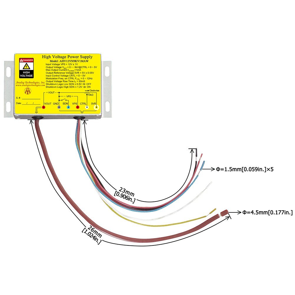 AHV12VN9KV1MAW &minus;9kV 1mA DC DC HV Power Supply (12V Input)