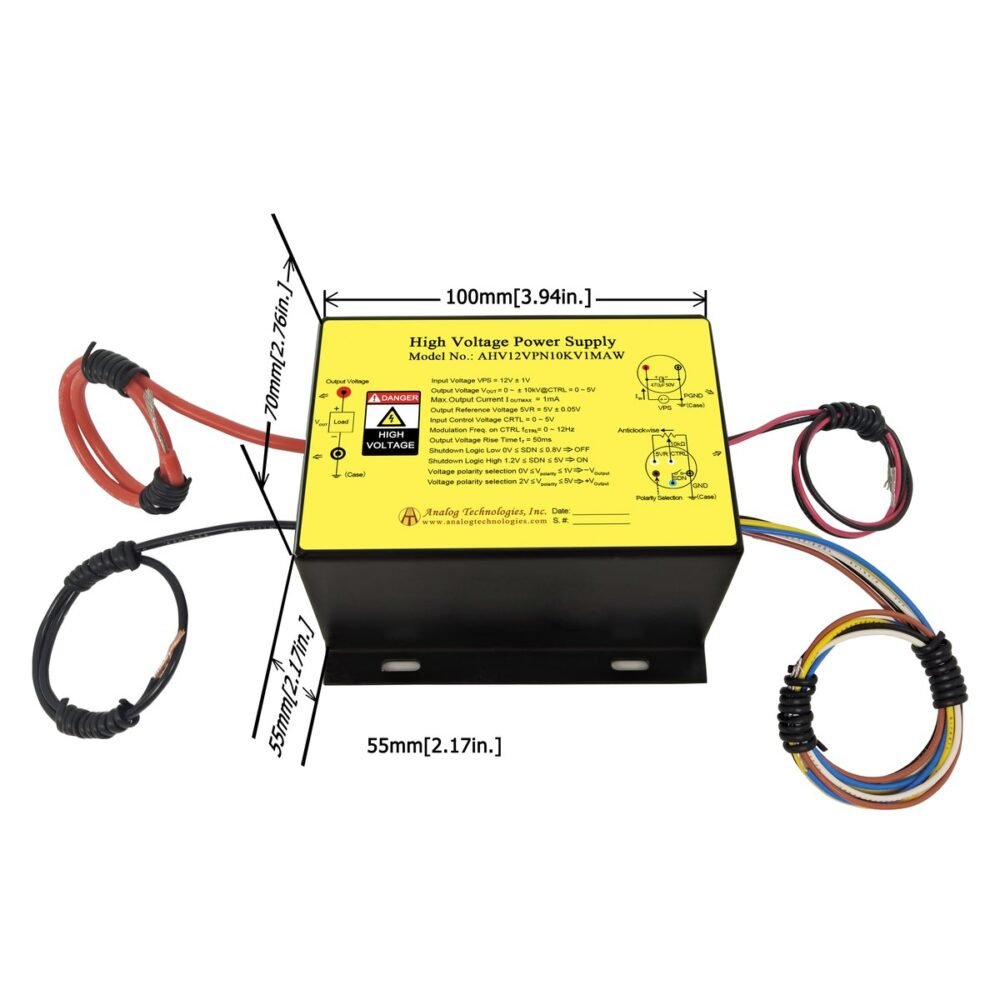 AHV12VPN10KV1MAW 10kV/&minus;10kV 1mA DC DC HV Power Supply (12V Input)