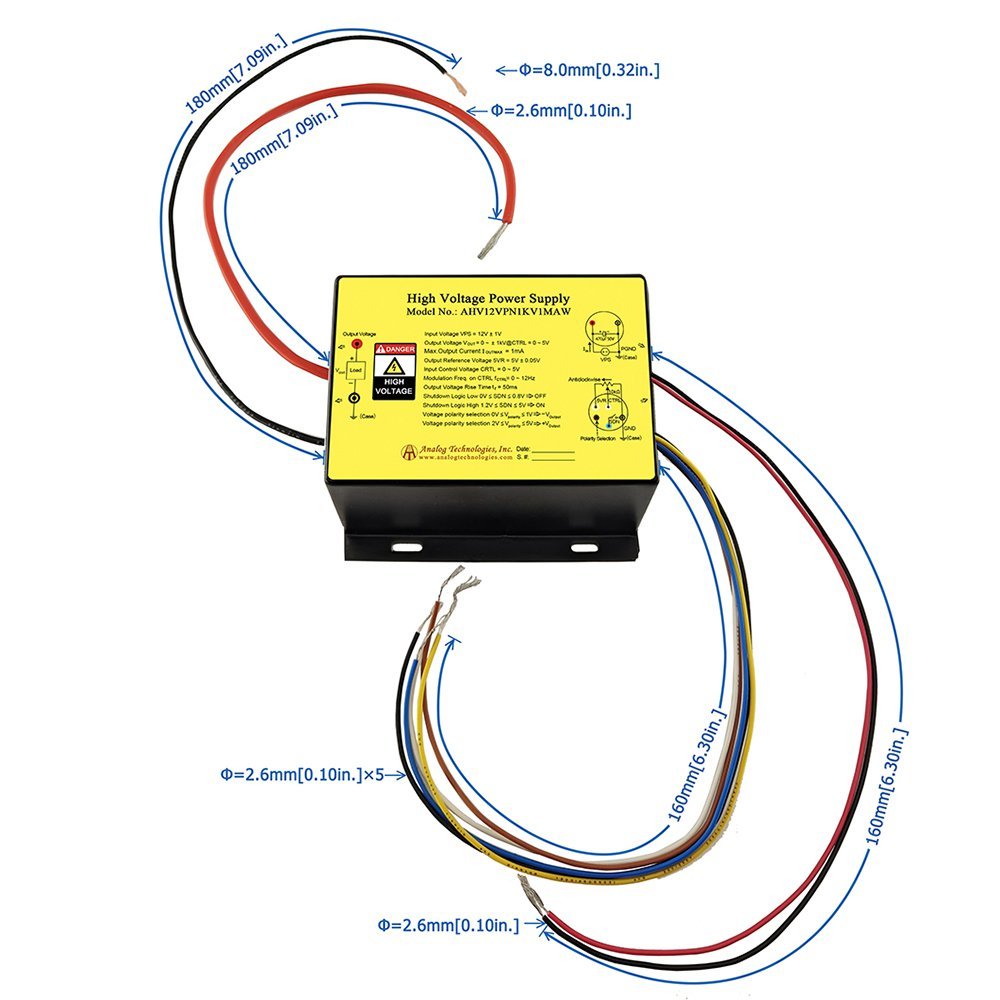 AHV12VPN1KV1MAW 1kV/&minus;1kV 1mA DC DC HV Power Supply (12V Input)