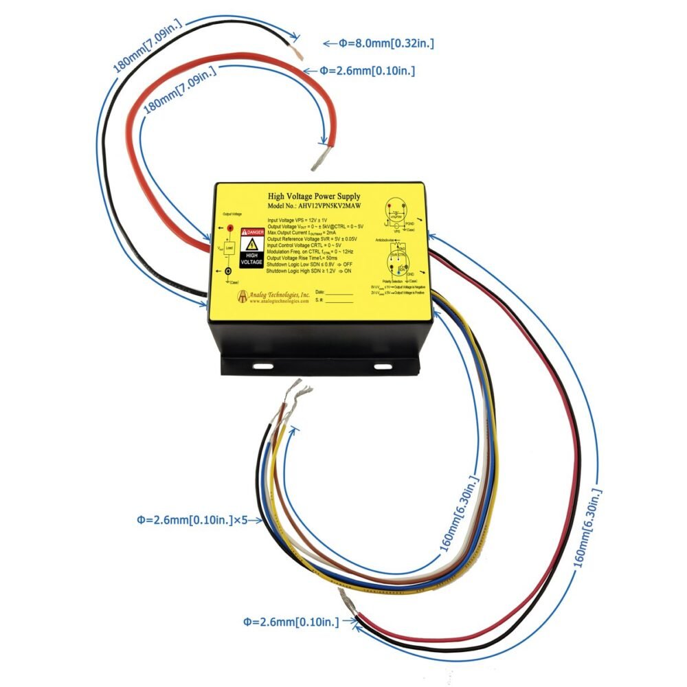 AHV12VPN5KV2MAW 5kV/&minus;5kV 2mA DC DC HV Power Supply (12V Input)
