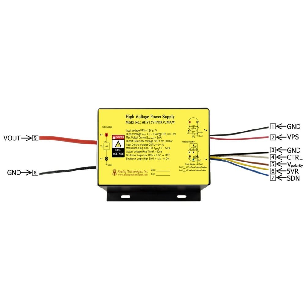 AHV12VPN5KV2MAW 5kV/&minus;5kV 2mA DC DC HV Power Supply (12V Input)