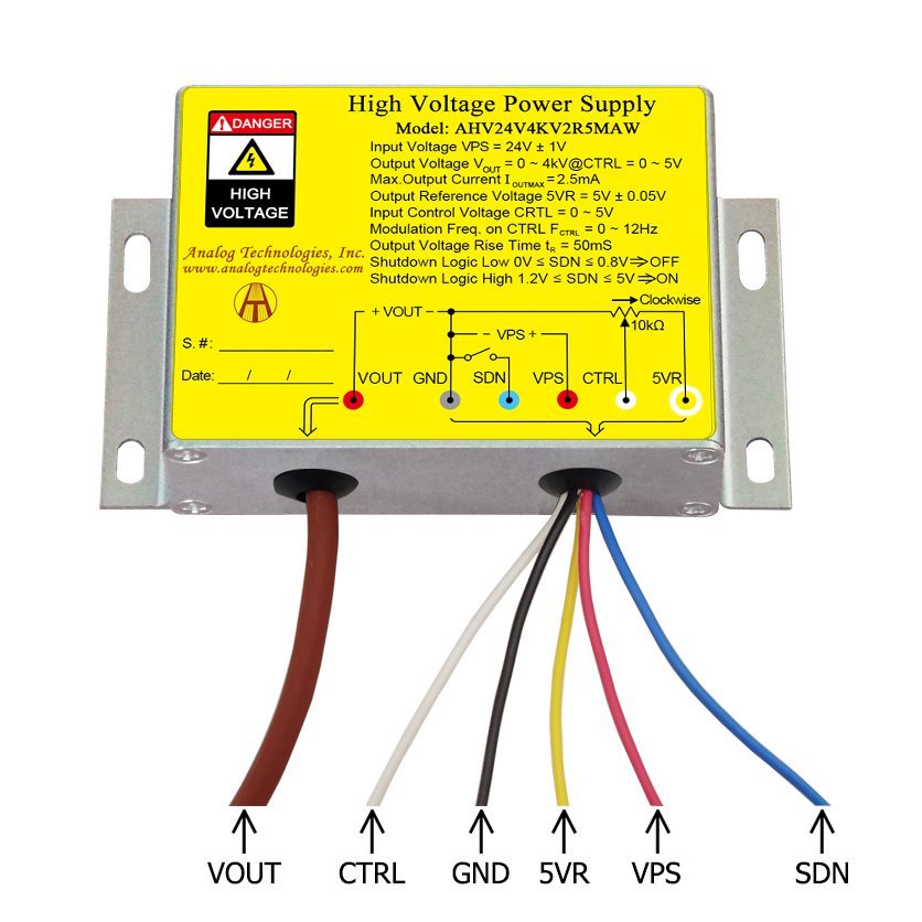AHV24V4KV2R5MAW 4kV 2.5mA DC DC HV Power Supply (24V Input)