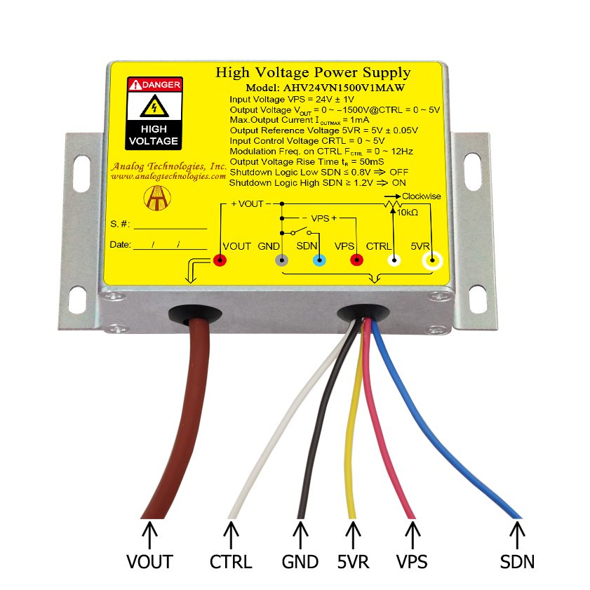 AHV24VN1500V1MAW &minus;1500V 1mA DC DC HV Power Supply (24V Input)