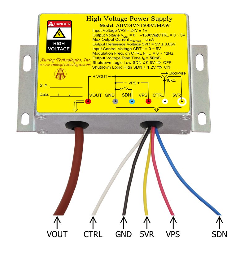AHV24VN1500V5MAW &minus;1500V 5mA DC DC HV Power Supply (24V Input)