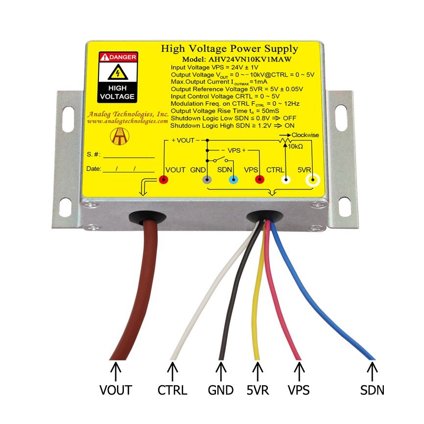 AHV24VN1KV10MAW &minus;1kV 10mA DC DC HV Power Supply (24V Input)