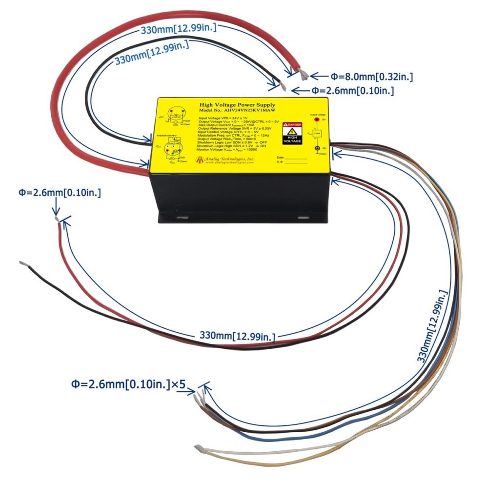 AHV24VN25KV1MAW &minus;25kV 1mA DC DC HV Power Supply (24V Input)