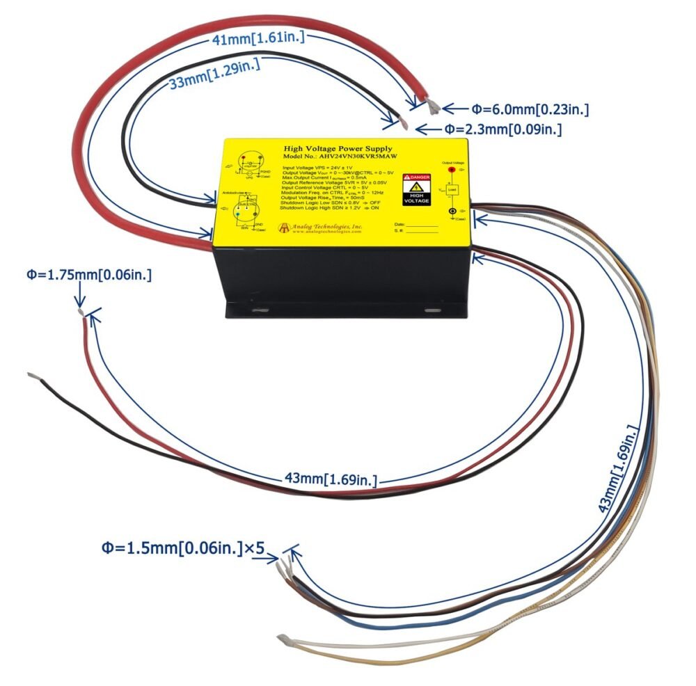 AHV24VN30KVR5MAW &minus;30kV 0.5mA DC DC HV Power Supply (24V Input)