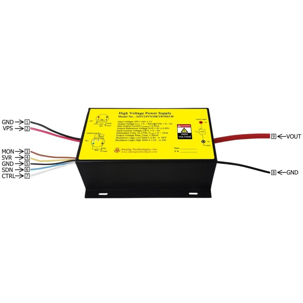 AHV24VN30KVR5MAW &minus;30kV 0.5mA DC DC HV Power Supply (24V Input)